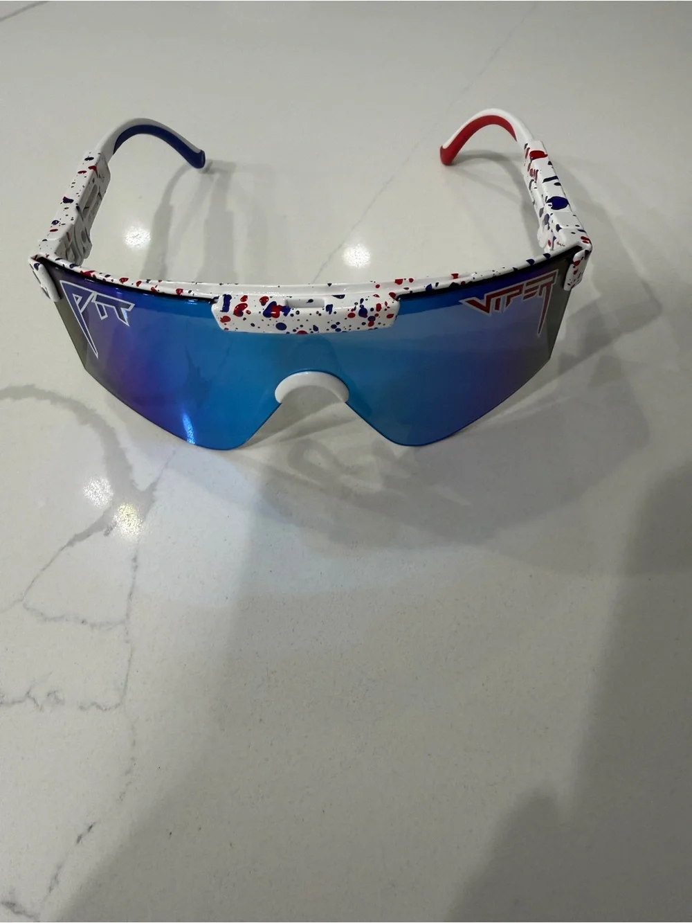 Blue Mirrored Shield Visor Sunglasses by